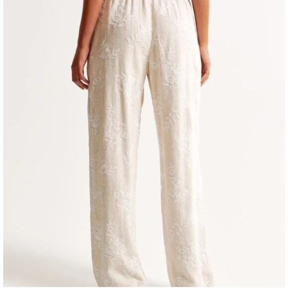 ABERCROMBIE & FITCH Pull On Linen Wide Leg Embroidered Pant Floral Sz XL {3K32} - Picture 2 of 7